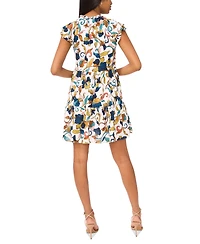 Msk Petite Printed Flutter-Sleeve Tiered Dress