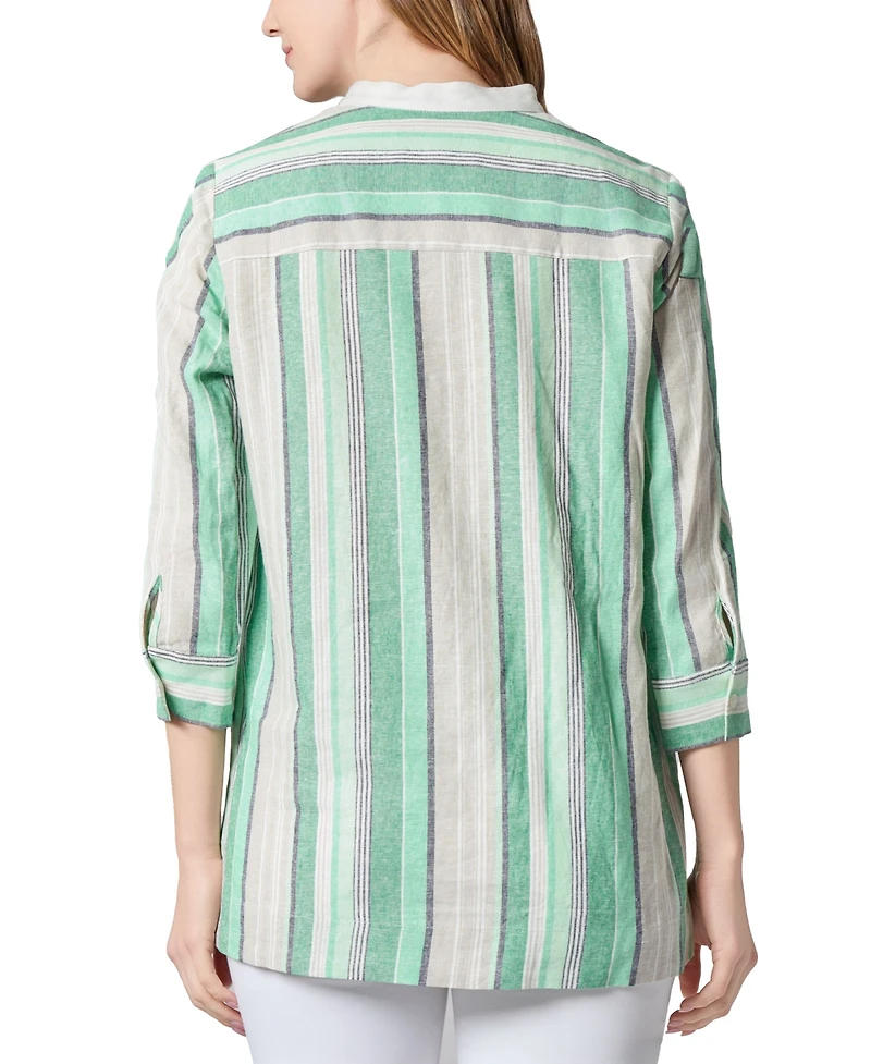 Kasper Women's Striped Split-Neck 3/4-Sleeve Top