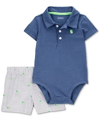 Carter's Baby Boys Cotton Polo Bodysuit & Striped Shorts, 2 Piece Set