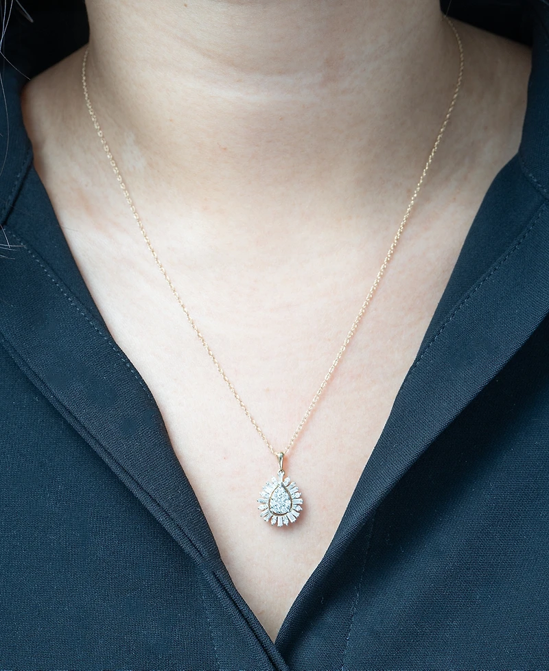 Wrapped in Love Diamond Round & Baguette Teardrop Cluster 18" Pendant Necklace (1/2 ct. t.w.) in 14k Gold, Exclusively at Macy's