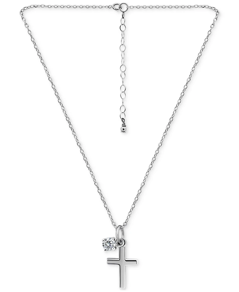 Giani Bernini Polished Cross & Cubic Zirconia Dangle Pendant Necklace, 16" + 2" extender, Exclusively at Macy's