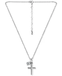 Giani Bernini Polished Cross & Cubic Zirconia Dangle Pendant Necklace, 16" + 2" extender, Exclusively at Macy's