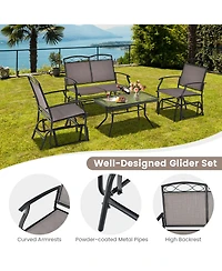 4pcs Patio Glider Conversation Set Swing Rocking Chair Table Heavy-Duty Outdoor