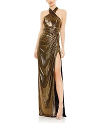Mac Duggal Women's Metallic Criss Cross Halter Neck Gown