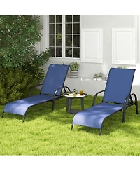2 Pcs Patio Lounge Chair Chaise Adjustable Reclining Armrest