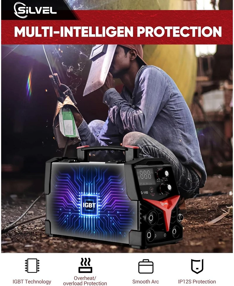 Silvel 140A Mig Welder, 3 1 Mig/Arc/Lift Tig Welding Machine, 110V Flux Core Welder with Igbt Inverter, Gasless Machine for Home