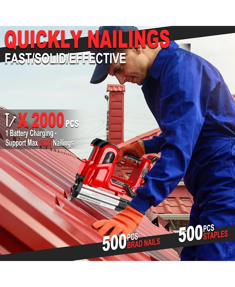 Silvel 18 Gauge Cordless Brad Nailer, 2 in 1 Cordless Nail Gun/Electric Stapler, 2 21V Battery Powered Nail Gun, Fast Charging for Woodworking,Home Im