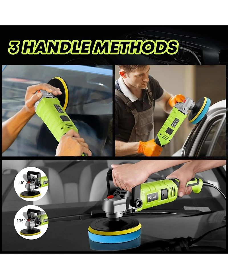 Silvel Buffer Polisher, 1600W 7 Inch/6 Inch Polisher for Car Detailing, Wax Machine, Variable Speed, with 6 Foam Pads, 3 Wool Packaging Bag, f