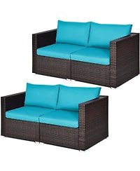 Gymax 4PCS Rattan Corner Sofa Set Patio Outdoor Furniture Set w/ Cushions
