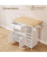 Rolling Kitchen Island Cart with Drop Leaf, Power Strip & Adjustable Shelf – Portable Prep Station