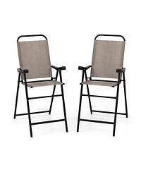 Patio Folding Bar Stool Set of 2 with Metal Frame and Footrest