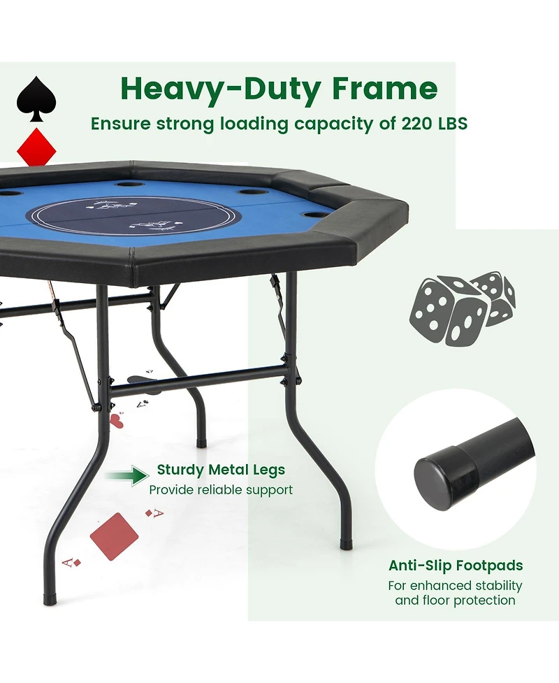 Foldable Poker Table with Padded Rails and Cup Holders