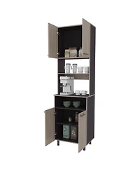 Bullhead City Kitchen Pantry with Open Storage and 4 Doors, White Oak and Wengue