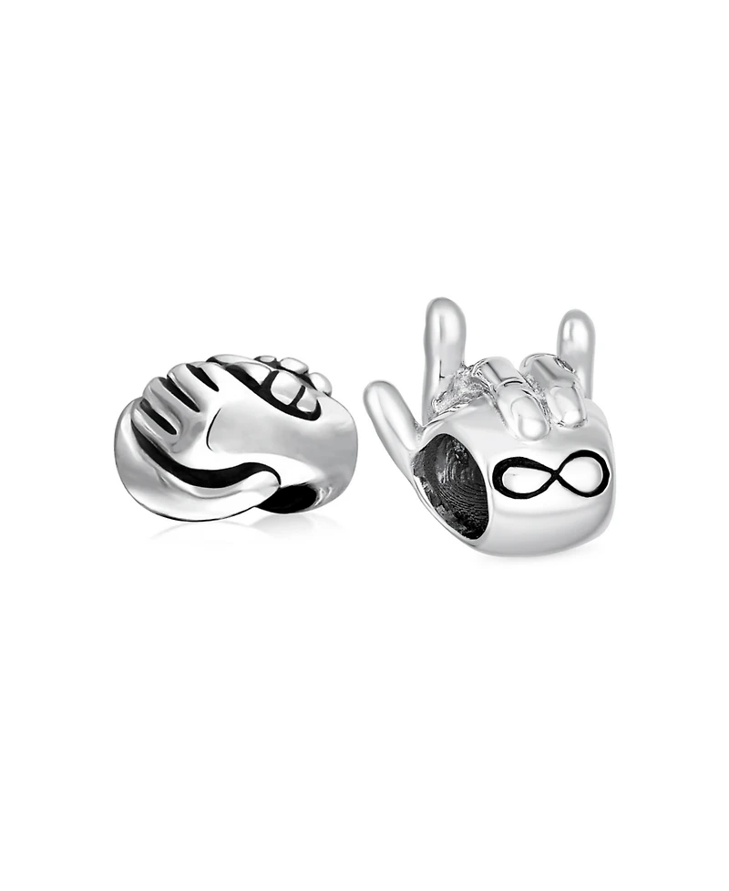 Bling Jewelry Set of 2 Support Friends and Bff Hand Sign Infinity I Love You Charm Bead Silver