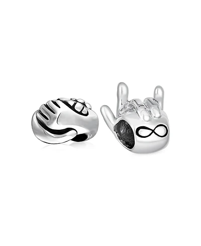 Bling Jewelry Set of 2 Support Friends and Bff Hand Sign Infinity I Love You Charm Bead Silver