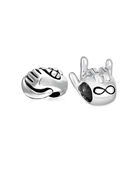Bling Jewelry Set of 2 Support Friends and Bff Hand Sign Infinity I Love You Charm Bead Silver