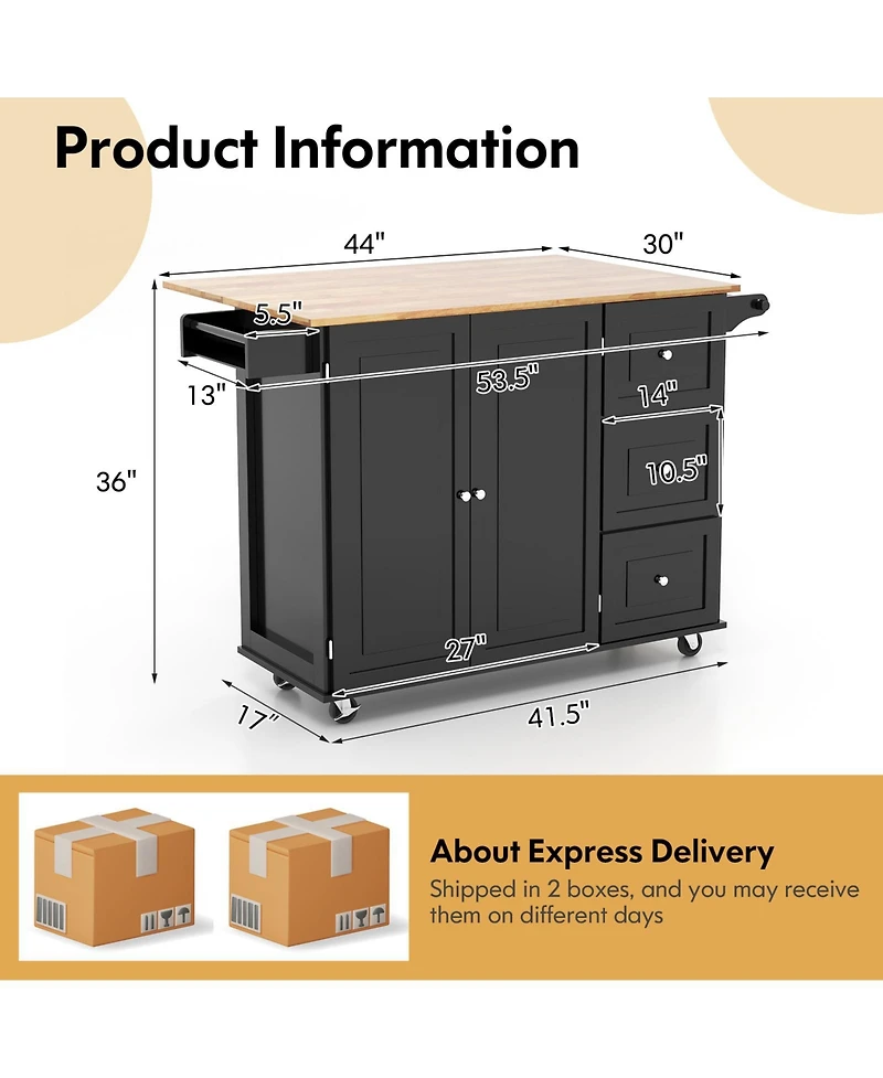Kitchen Island Trolley Cart with Drop-Leaf Tabletop and Storage Cabinet – Space-Saving Rolling Cart for Cooking Prep