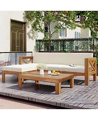 Mondawe Outdoor Wood 5-Piece Sectional Sofa Seating Group Set with Cushions
