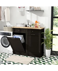 Kitchen Tilt Out Trash Cabinet with 2 Drawers and Adjustable Shelf – Space-Saving Trash Bin Organizer for Kitchen