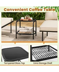 Gymax 3-Piece L Shaped Patio Furniture Set w/Tempered Glass Table Back & Seat Cushions