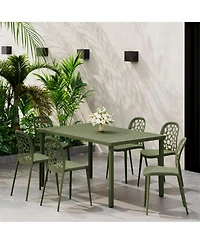 7-Piece Outdoor Metal Rectangle Patio Dining Table Set With Stackable Side Chairs