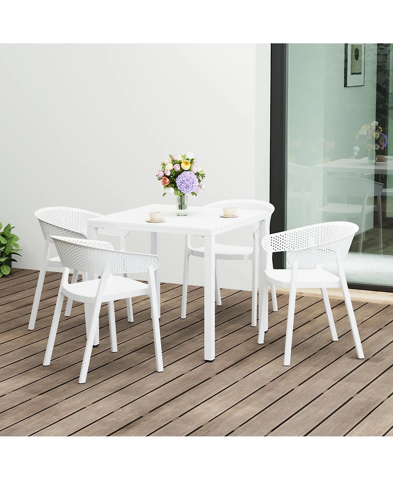 5-Piece Outdoor Metal Frame Square Dining Table Patio Set with Stackable Patio Dining Chairs