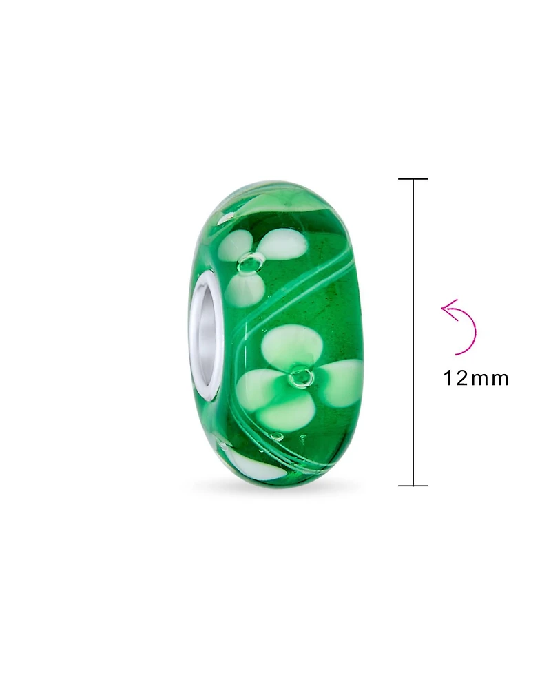 Bling Jewelry Set of 4 Green Floral Hibiscus Glass Charm Bead Silver for European Bracelet