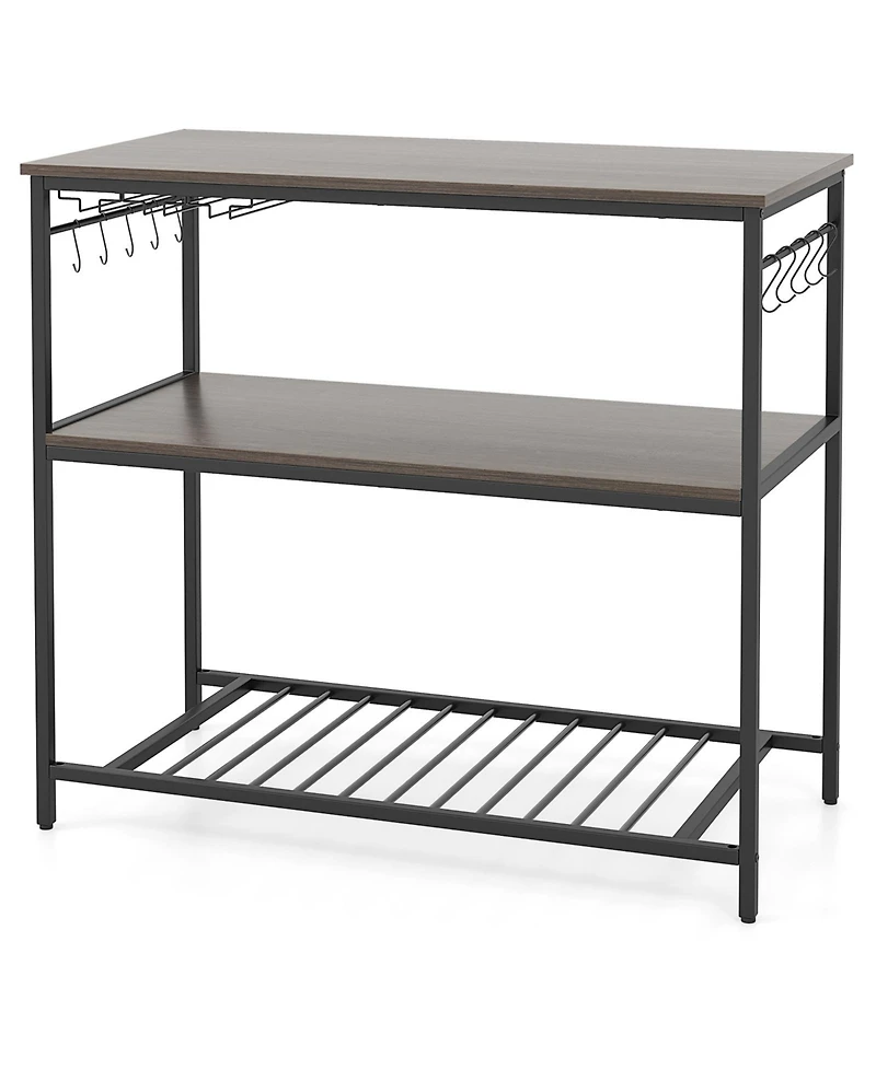 3-Shelf Kitchen Island with Wine Glass Holders and 10 Hooks – Versatile Storage Cart with Built-In Wine Glass and Hook Storage