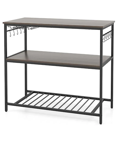 3-Shelf Kitchen Island with Wine Glass Holders and 10 Hooks – Versatile Storage Cart with Built-In Wine Glass and Hook Storage