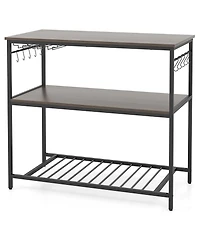 3-Shelf Kitchen Island with Wine Glass Holders and 10 Hooks – Versatile Storage Cart with Built-In Wine Glass and Hook Storage