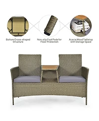 2-Person Patio Rattan Conversation Furniture Set Loveseat Coffee Table