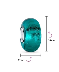 Bling Jewelry Set of 2 Translucent Solid Teal Blue Green Glass Charm Bead Sterling Silver Core