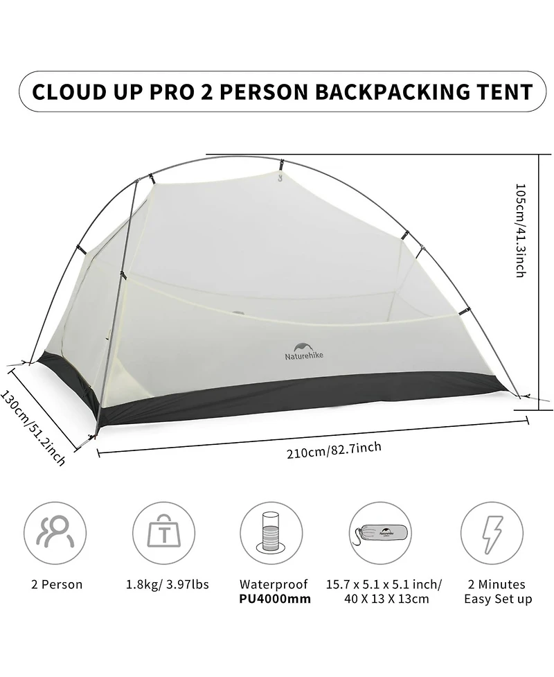 Naturehike 2 Person Tent Lightweight Backpacking Tent with Footprint - Free Standing Ultralight Camping Hiking Backpack Tents