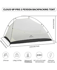 Naturehike 2 Person Tent Lightweight Backpacking Tent with Footprint - Free Standing Ultralight Camping Hiking Backpack Tents