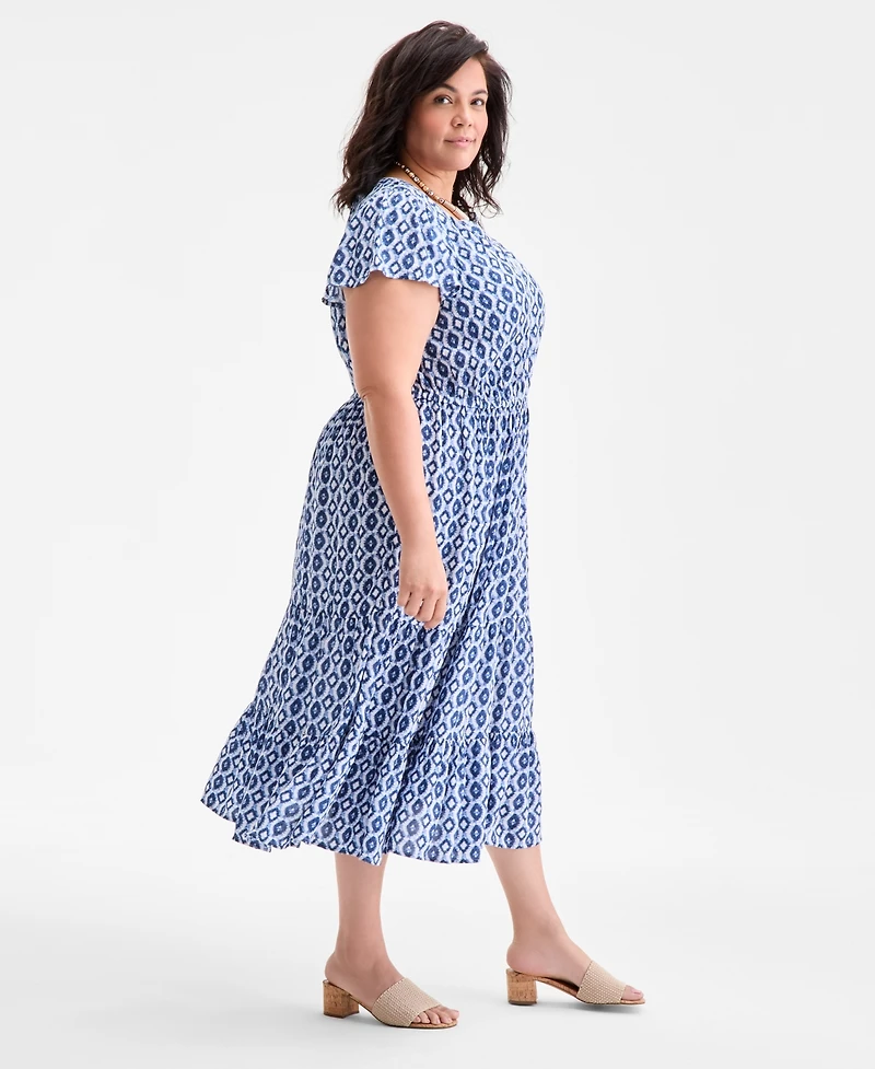 Style & Co Plus Printed V-Neck Short-Sleeve Dress, Exclusively at Macy's