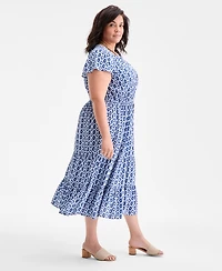 Style & Co Plus Printed V-Neck Short-Sleeve Dress, Exclusively at Macy's