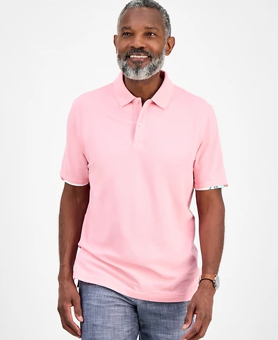 Club Room Men's Short Sleeve Printed-Trim Woven Performance Polo Shirt, Exclusively at Macy's