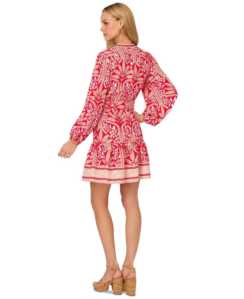 Adrianna by Papell Women's Belted Split-Neck Dress