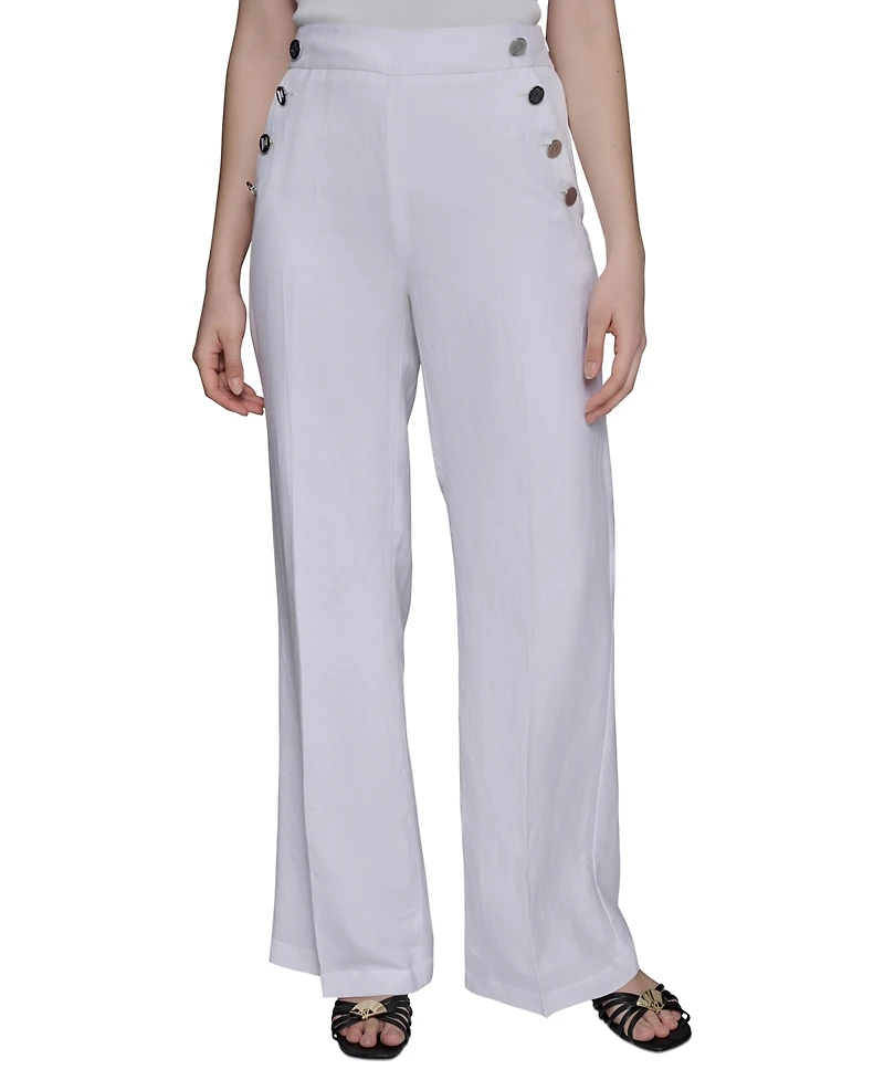 Karl Lagerfeld Paris Petite Button-Trim-Pocket Pants
