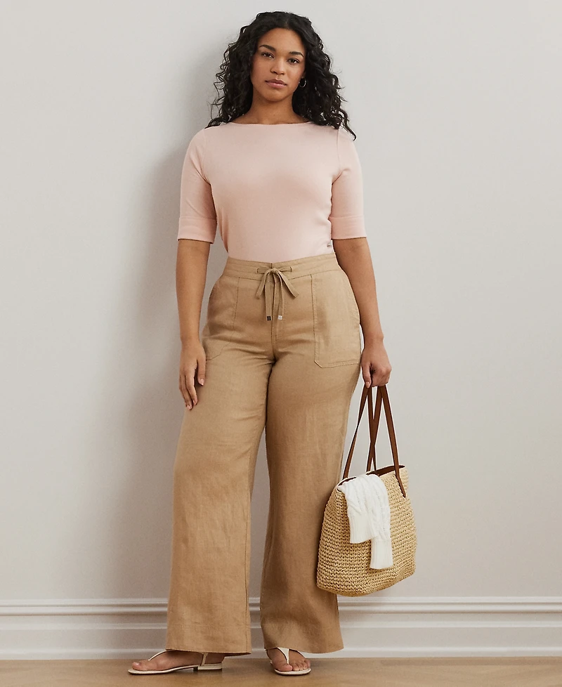 Lauren Ralph Plus Cotton-Blend Boatneck Top