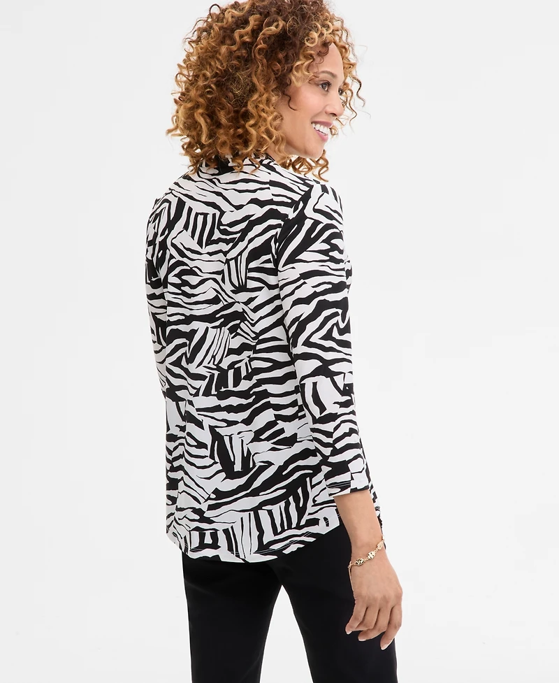 Jm Collection Women's Printed V-Neck 3/4-Sleeve Top, Exclusively at Macy's