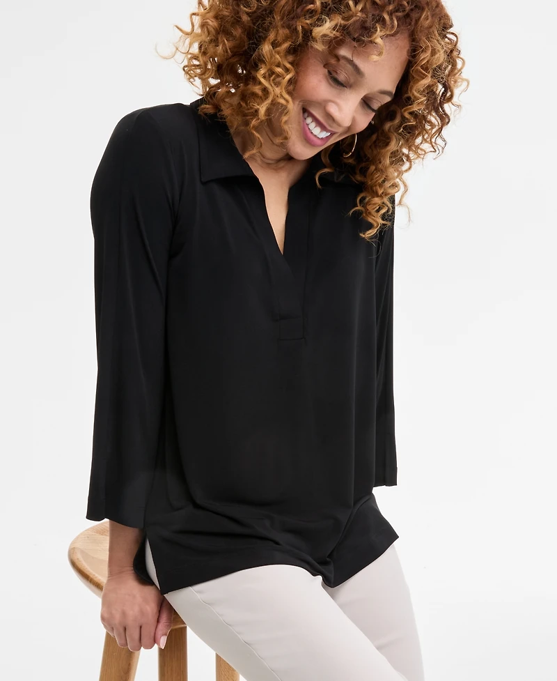Jm Collection Petite Johnny-Collar Tunic, Exclusively at Macy's