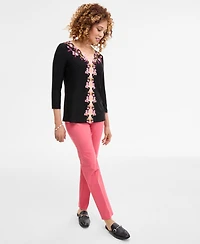 Jm Collection Women's Printed 3/4 Sleeve Scoop-Neck Jacquard Top
