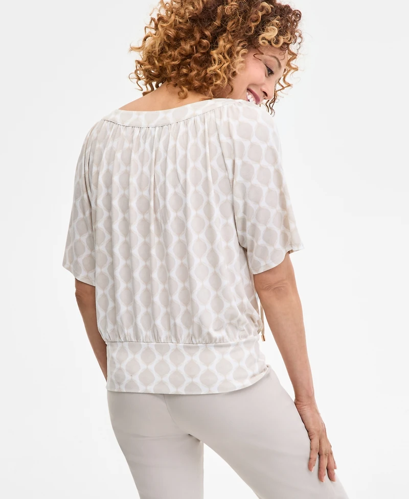 Jm Collection Petite Geo-Print Blouson Top, Exclusively at Macy's