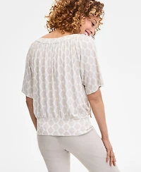 Jm Collection Petite Geo-Print Blouson Top, Exclusively at Macy's