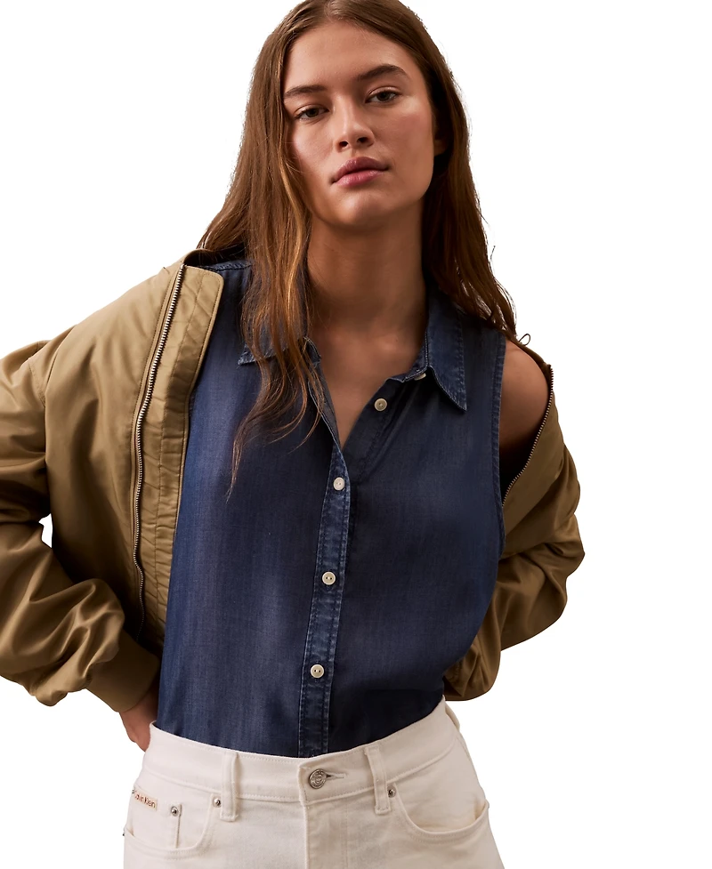 Calvin Klein Jeans Women's Sleeveless Button-Down Shirt
