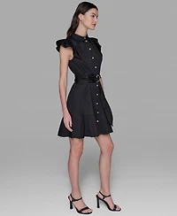 Karl Lagerfeld Paris Women's Flutter-Sleeve Belted Flounce-Hem Dress
