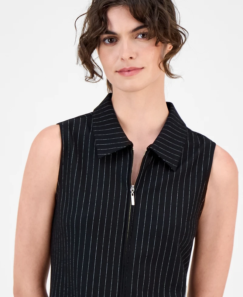 Anne Klein Women's Pinstriped Zip-Front Collared Vest