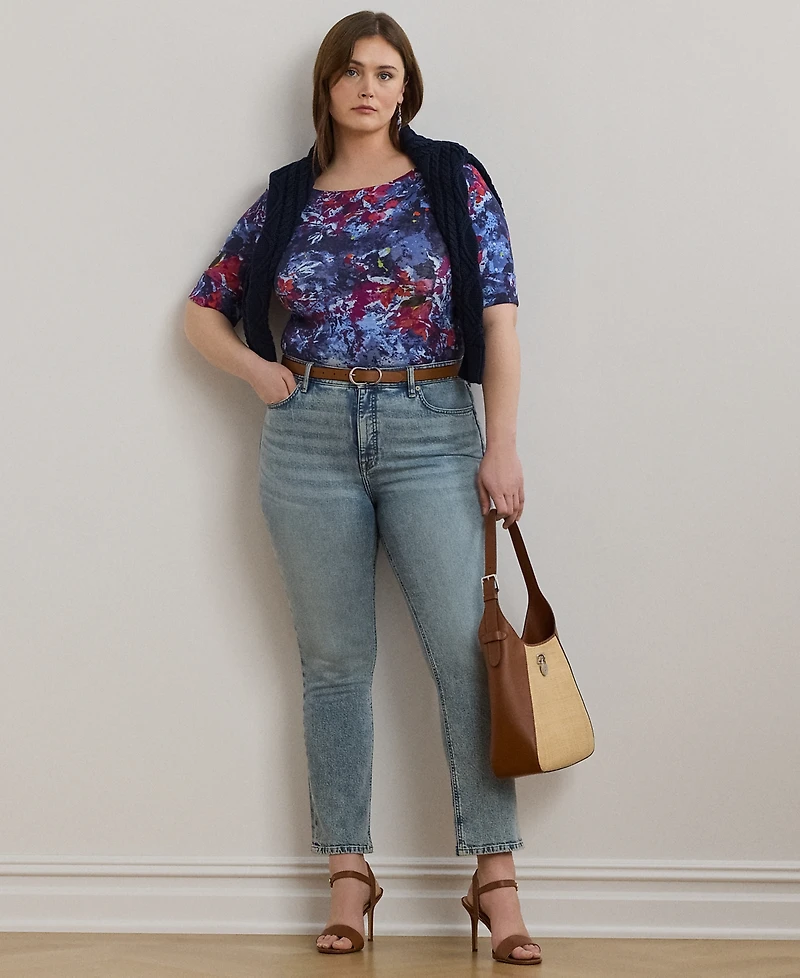 Lauren Ralph Lauren Plus Size Print Stretch Cotton Boatneck Tee