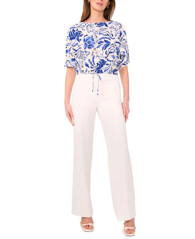 Sam & Jess Petite Printed Boat-Neck Elbow-Sleeve Top